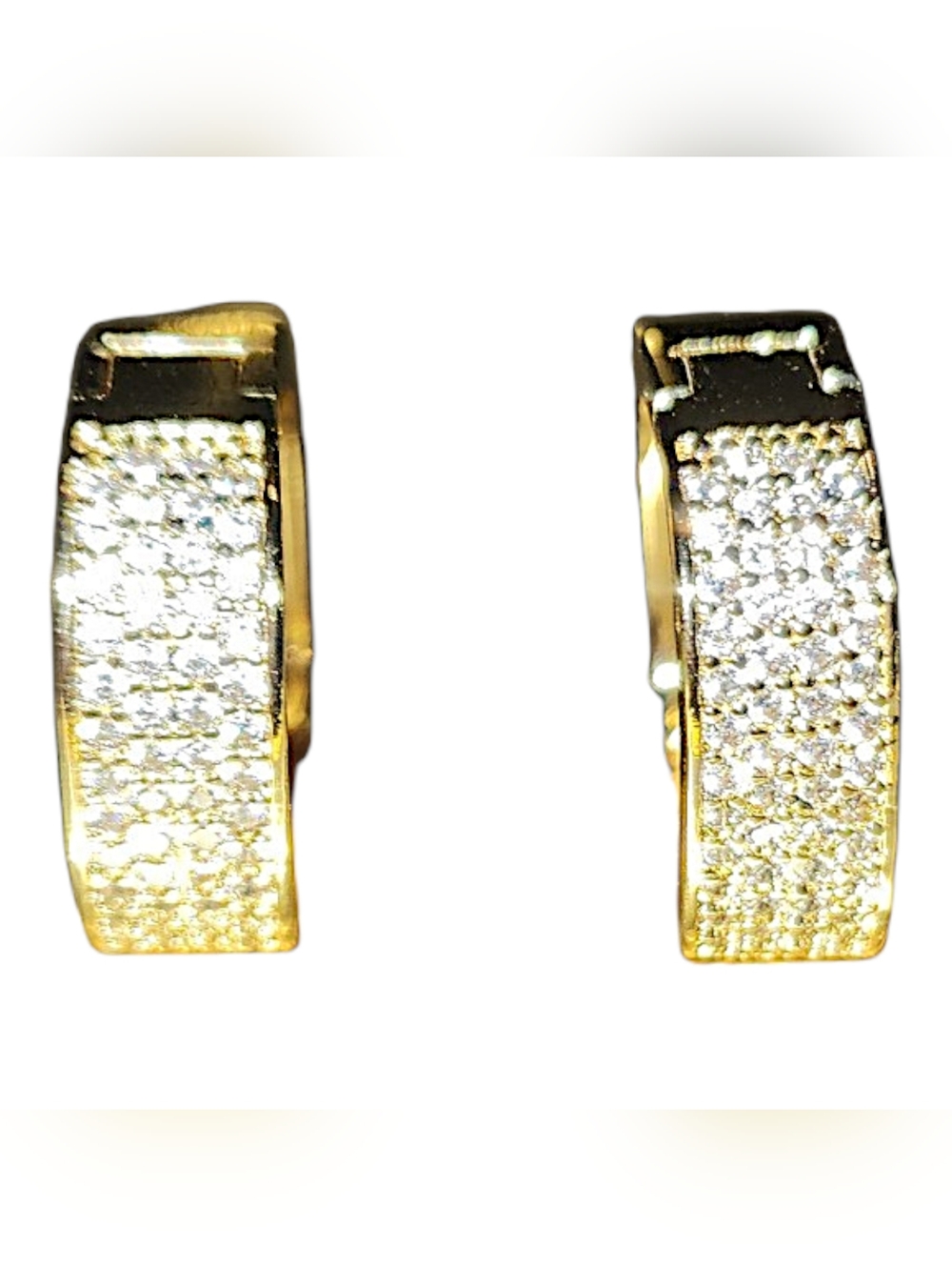 Gold Pave Huggie Earrings with Clear Stones - Women Jewelry